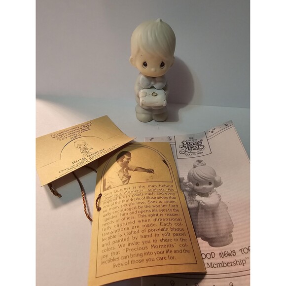1983 Vintage Figurine Precious Moments Ring Bearer With Tags, Box, And Paperwork - Picture 3 of 4